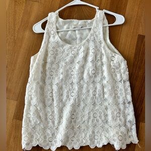 LOFT Ivory Floral Lace Tank Top